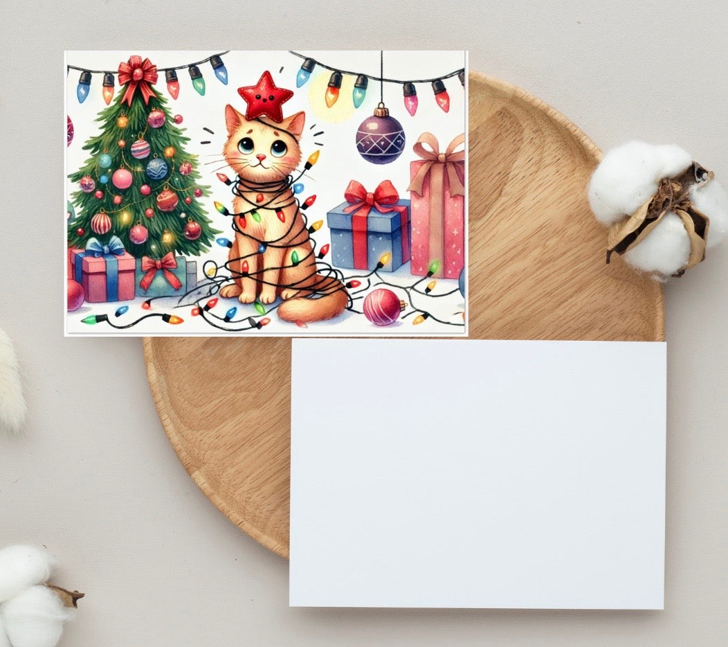 Holiday Helper - Cat Lover - Pack of 10 Blank Greeting Cards   