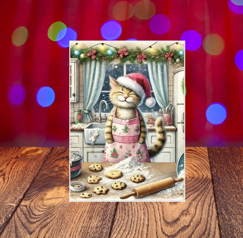 Making Christmas Cookies - Cat Lover - Pack of 10 Greeting Cards   