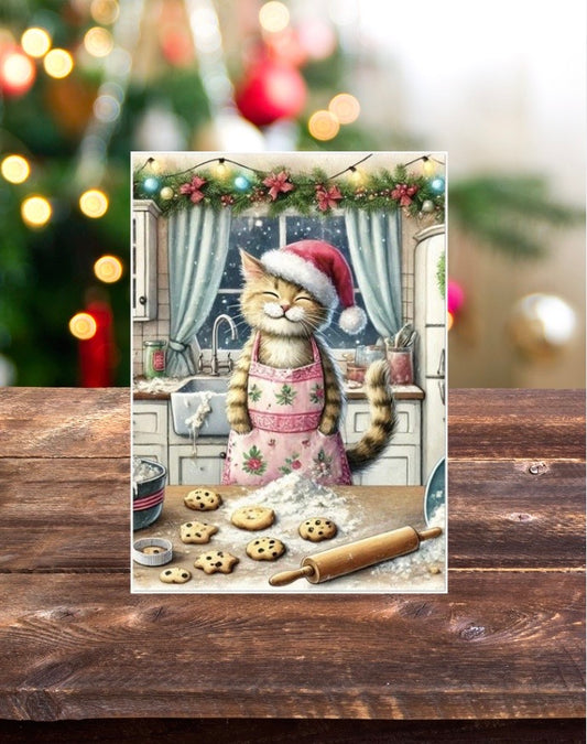 Making Christmas Cookies - Cat Lover - Pack of 10 Greeting Cards   