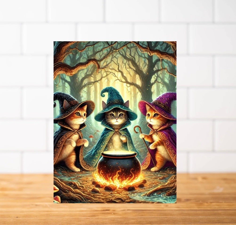 Cat Witches Cauldron - Pack of 10 Blank Halloween Greeting Cards   