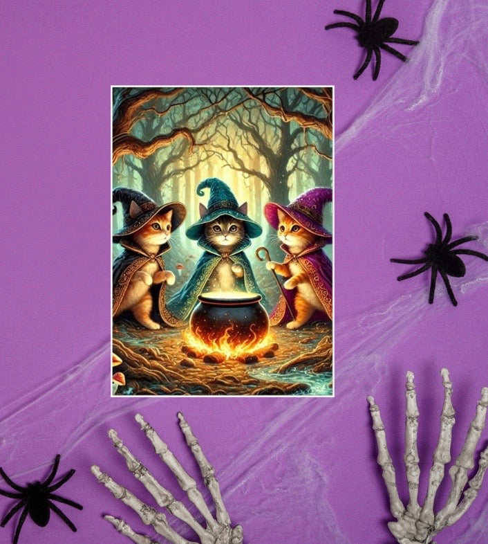 Cat Witches Cauldron - Pack of 10 Blank Halloween Greeting Cards   