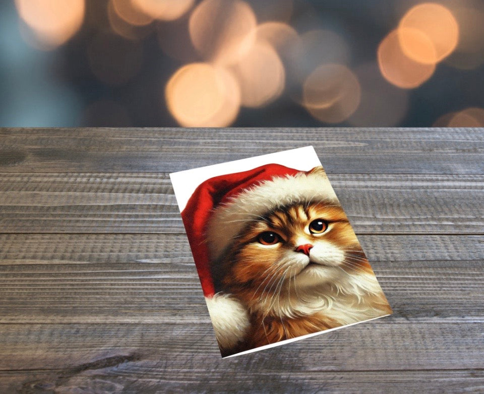 Santa Cat - Pack of 10 Blank Holiday Greeting Cards   