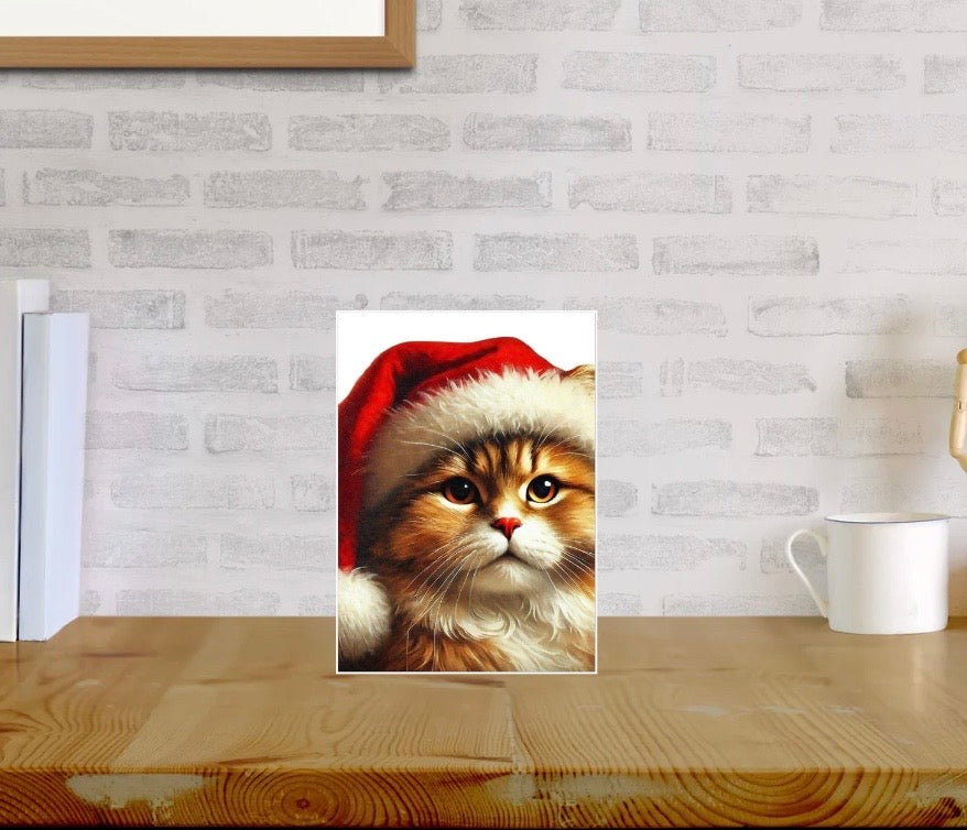 Santa Cat - Pack of 10 Blank Holiday Greeting Cards   