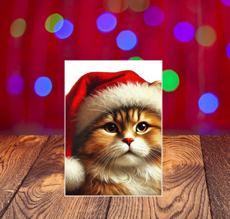 Santa Cat - Pack of 10 Blank Holiday Greeting Cards   