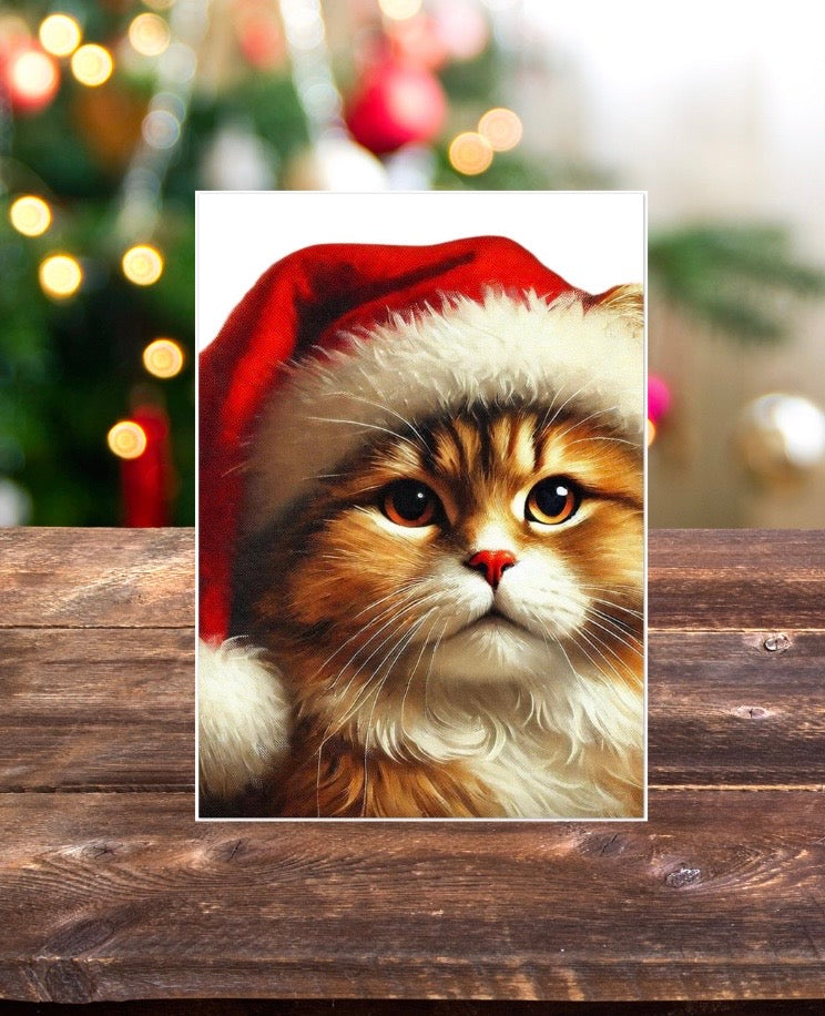 Santa Cat - Pack of 10 Blank Holiday Greeting Cards   