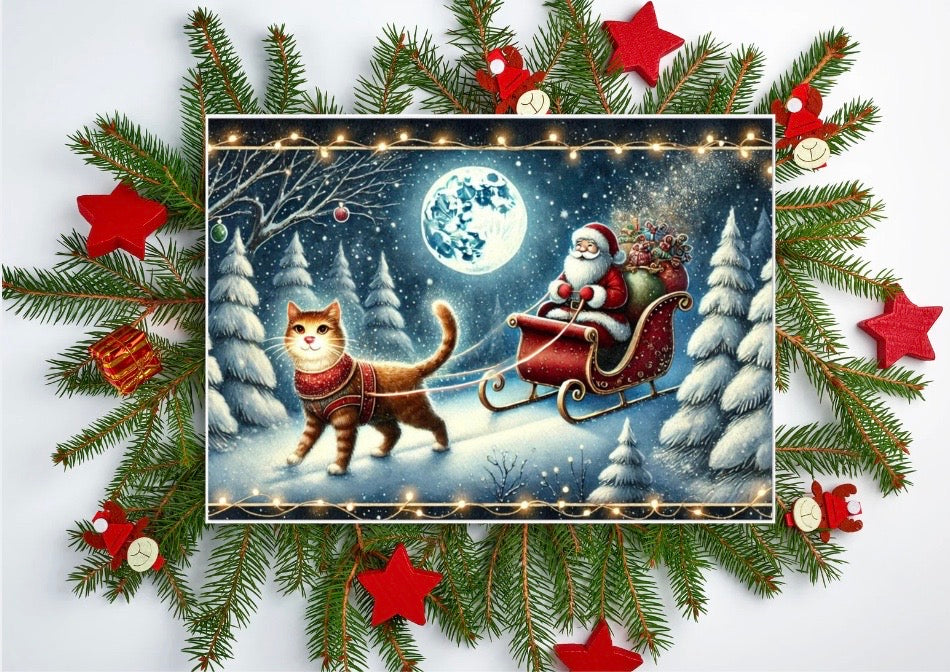 Cat Rudolph - Pack of 10 Blank Holiday Greeting Cards   