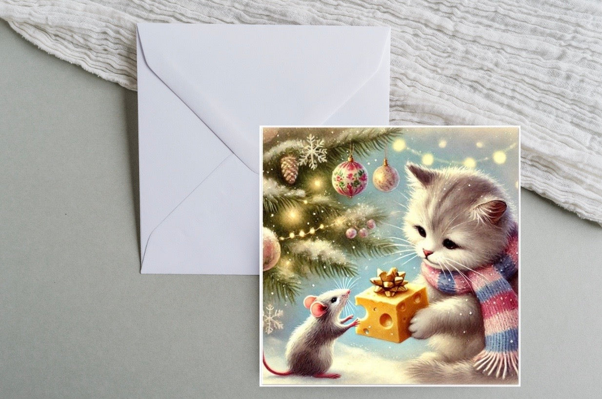 Holiday Peace - Cat Lover - Pack of 10 Blank Greeting Cards   