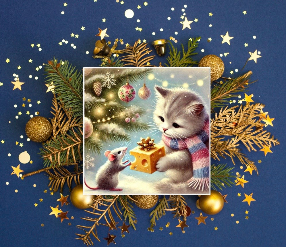 Holiday Peace - Cat Lover - Pack of 10 Blank Greeting Cards   