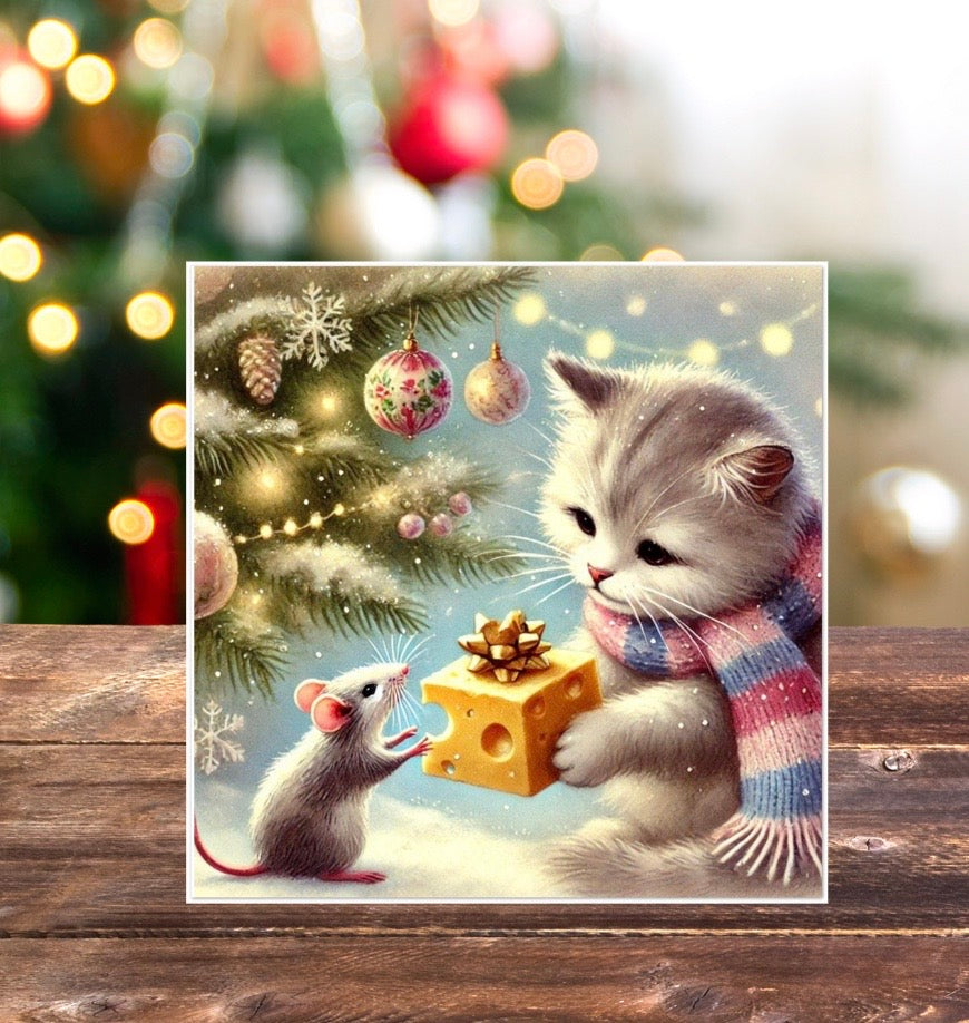 Holiday Peace - Cat Lover - Pack of 10 Blank Greeting Cards   