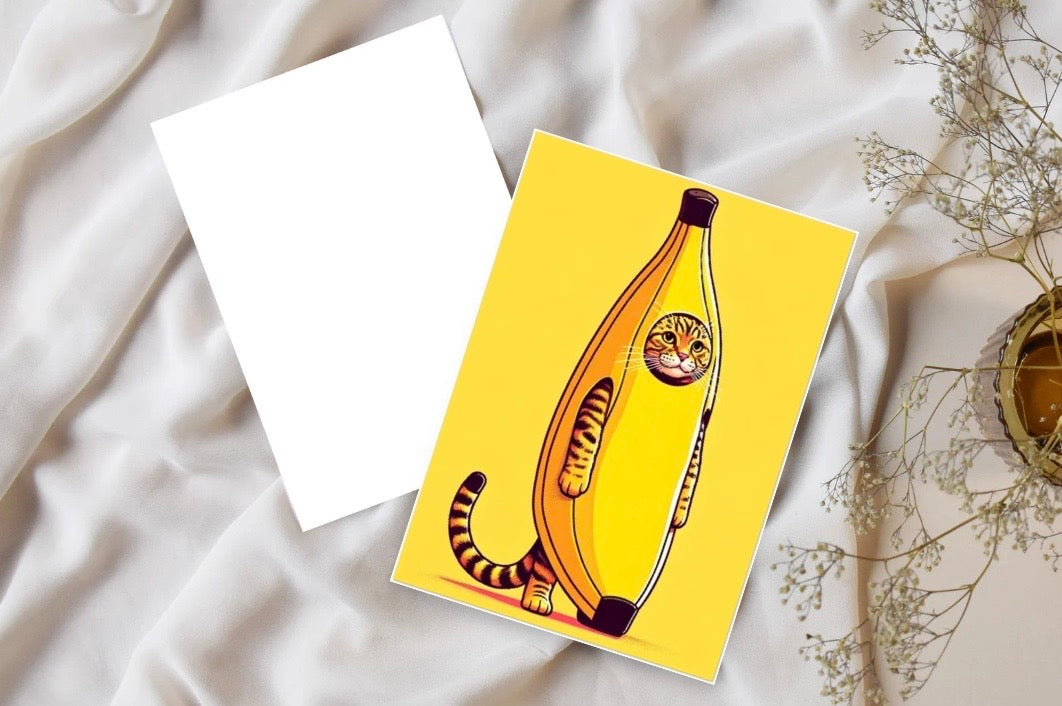 Cat Banana - Pack of 10 Blank Greeting Cards 5x7   