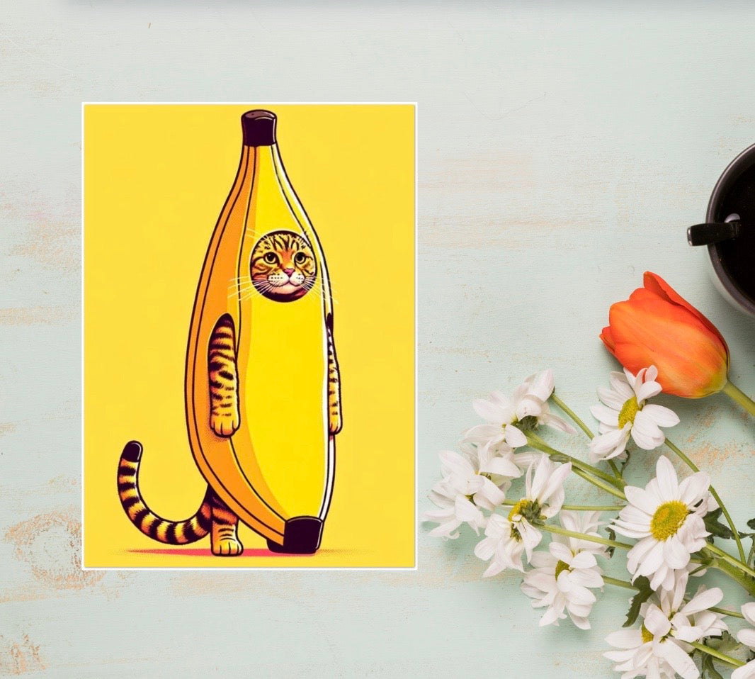 Cat Banana - Pack of 10 Blank Greeting Cards 5x7   