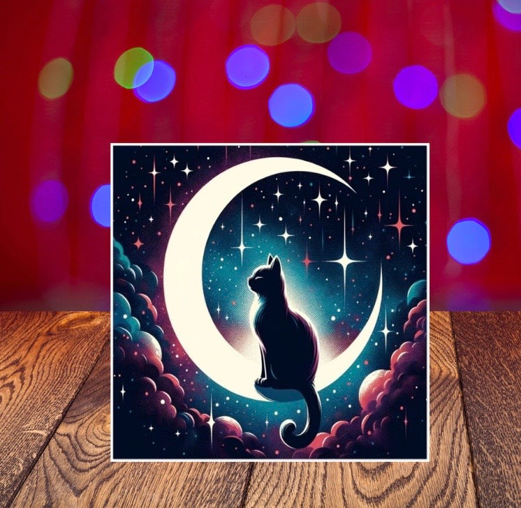 Crescent Moon - Cat Lover - Pack of 10 Blank Greeting Cards   