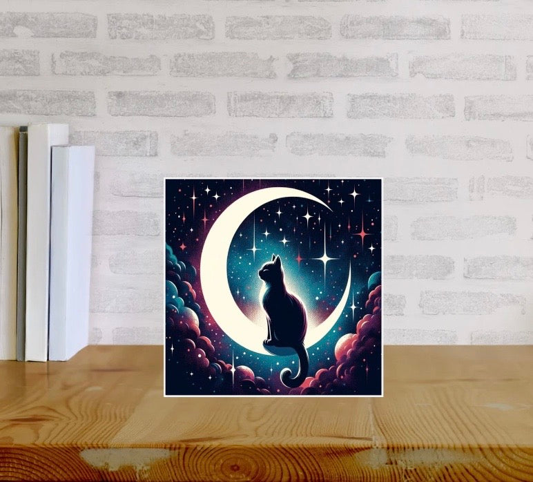 Crescent Moon - Cat Lover - Pack of 10 Blank Greeting Cards   