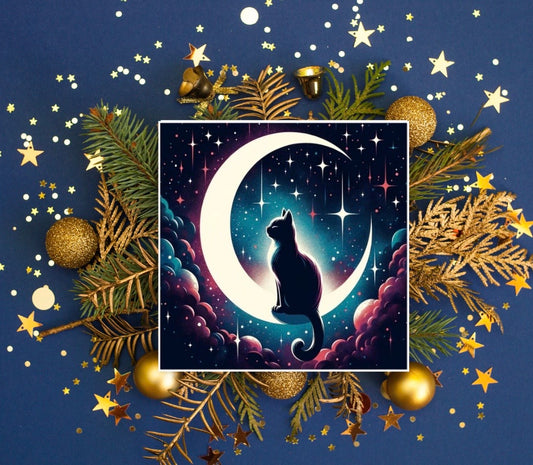 Crescent Moon - Cat Lover - Pack of 10 Blank Greeting Cards   