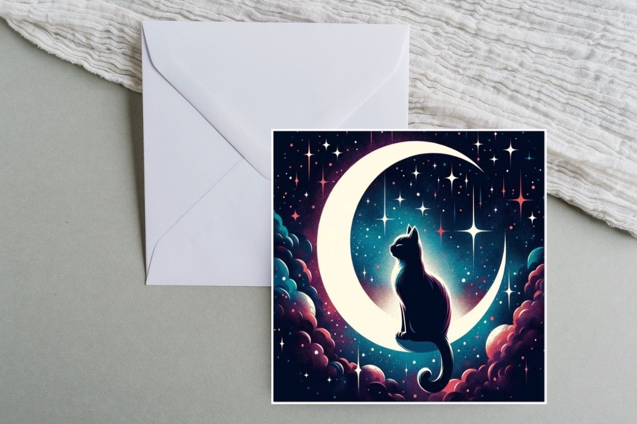 Crescent Moon - Cat Lover - Pack of 10 Blank Greeting Cards   