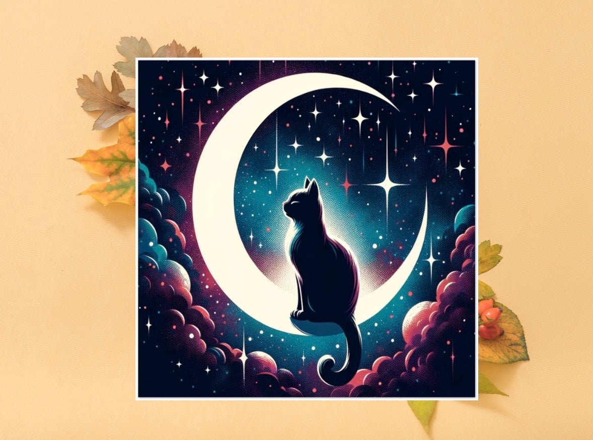 Crescent Moon - Cat Lover - Pack of 10 Blank Greeting Cards   