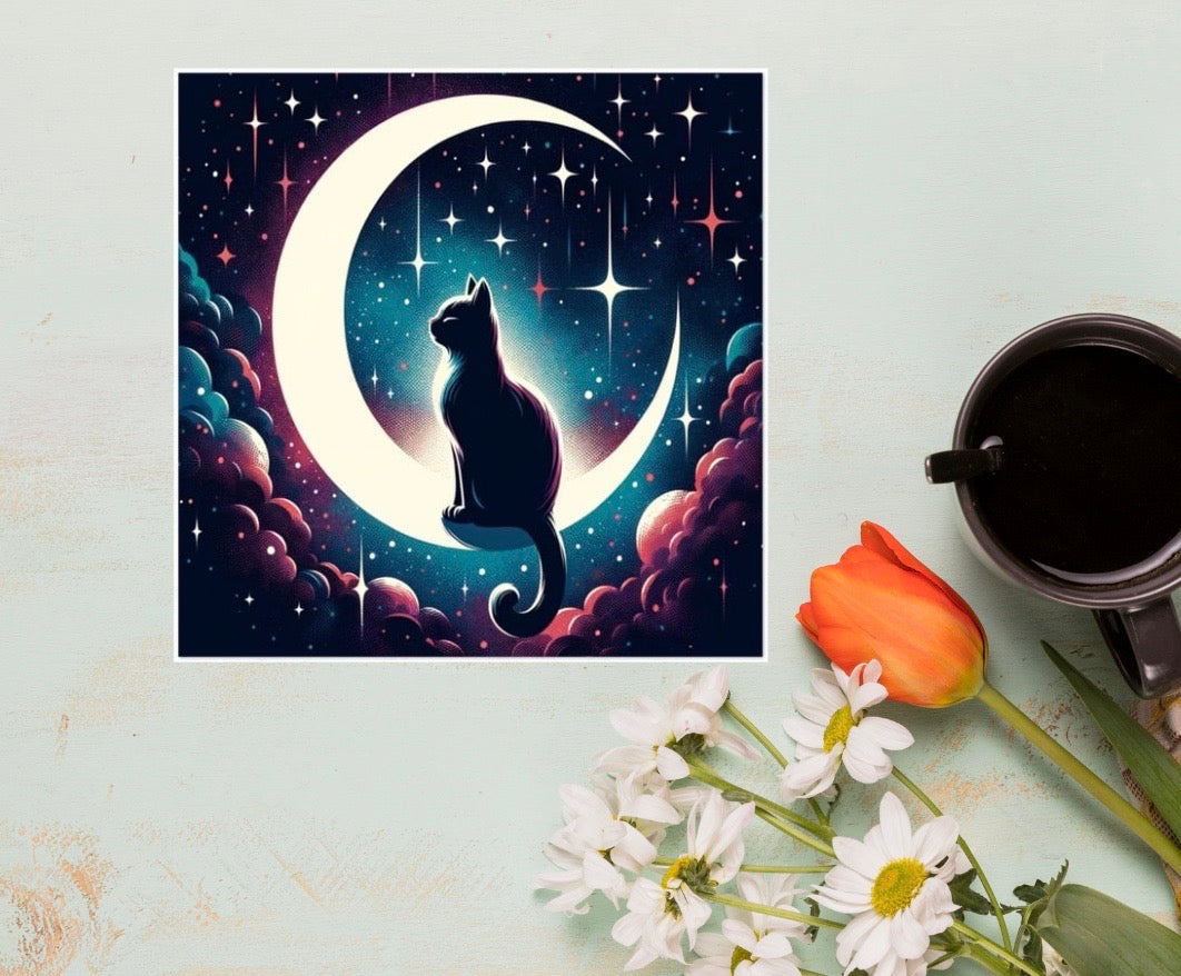 Crescent Moon - Cat Lover - Pack of 10 Blank Greeting Cards   