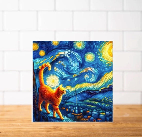 Orange Cat - Starry Nights - Cat Lover - Pack of 10 Blank Greeting Cards   