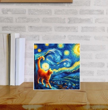 Orange Cat - Starry Nights - Cat Lover - Pack of 10 Blank Greeting Cards   