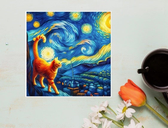 Orange Cat - Starry Nights - Cat Lover - Pack of 10 Blank Greeting Cards   