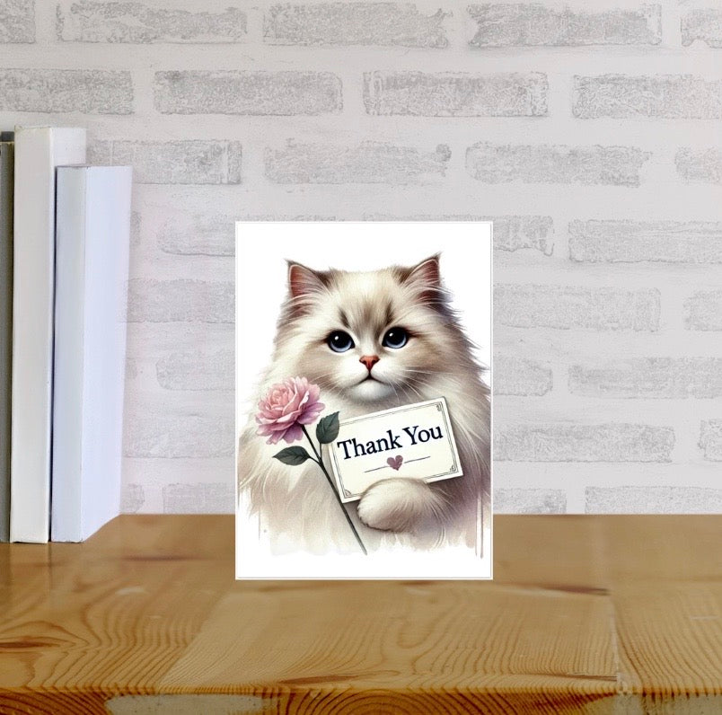 Thank you - Cat Lover - Pack of 10 Blank Greeting Cards 5x7   