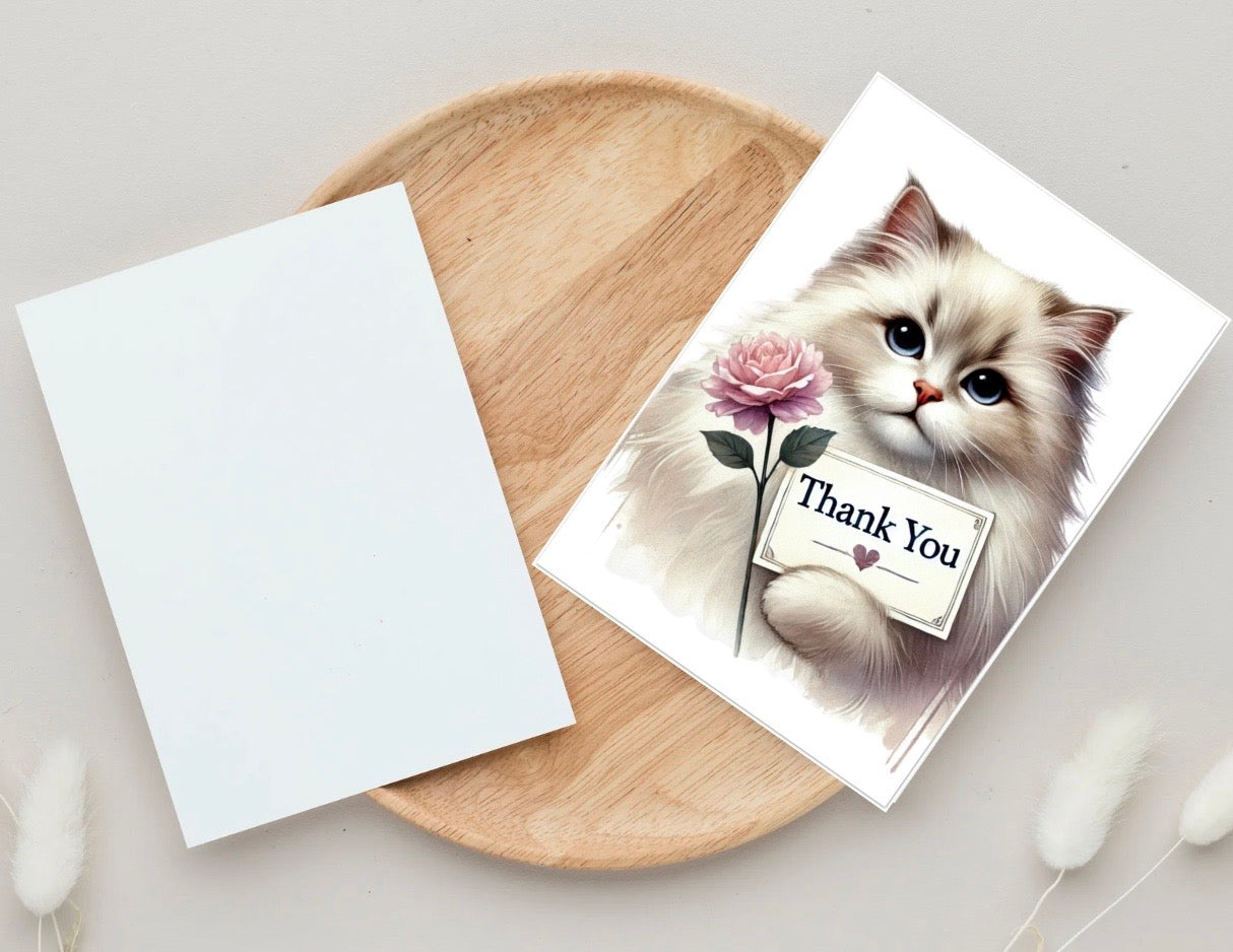 Thank you - Cat Lover - Pack of 10 Blank Greeting Cards 5x7   