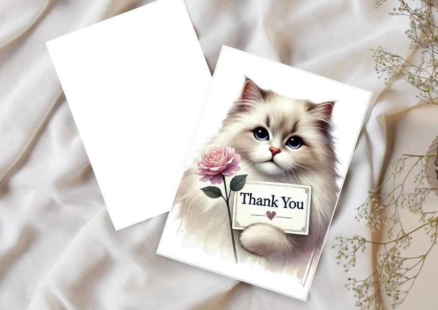 Thank you - Cat Lover - Pack of 10 Blank Greeting Cards 5x7   