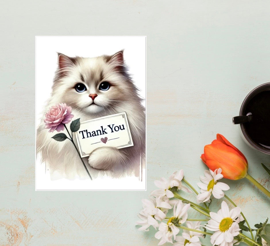 Thank you - Cat Lover - Pack of 10 Blank Greeting Cards 5x7   