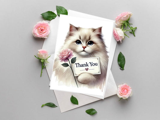 Thank you - Cat Lover - Pack of 10 Blank Greeting Cards 5x7   