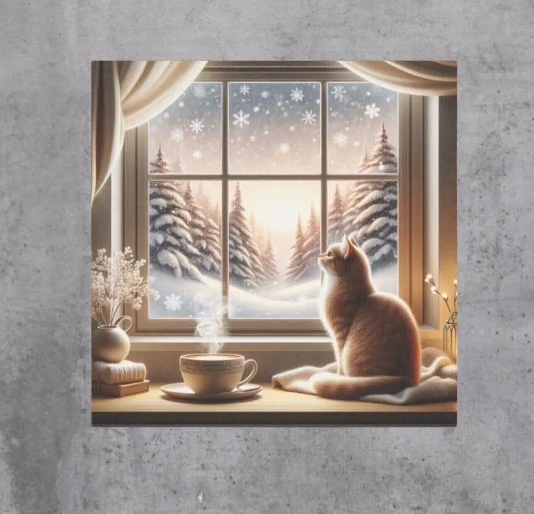 Cozy Winter Scene - Cat Lover - Wall Art Decor   