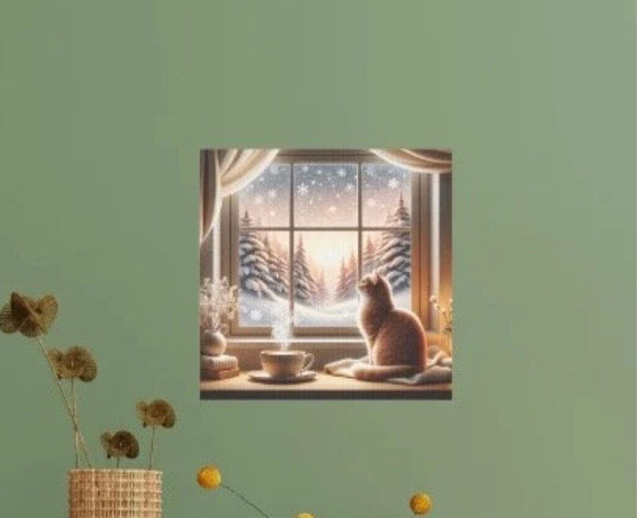 Cozy Winter Scene - Cat Lover - Wall Art Decor   