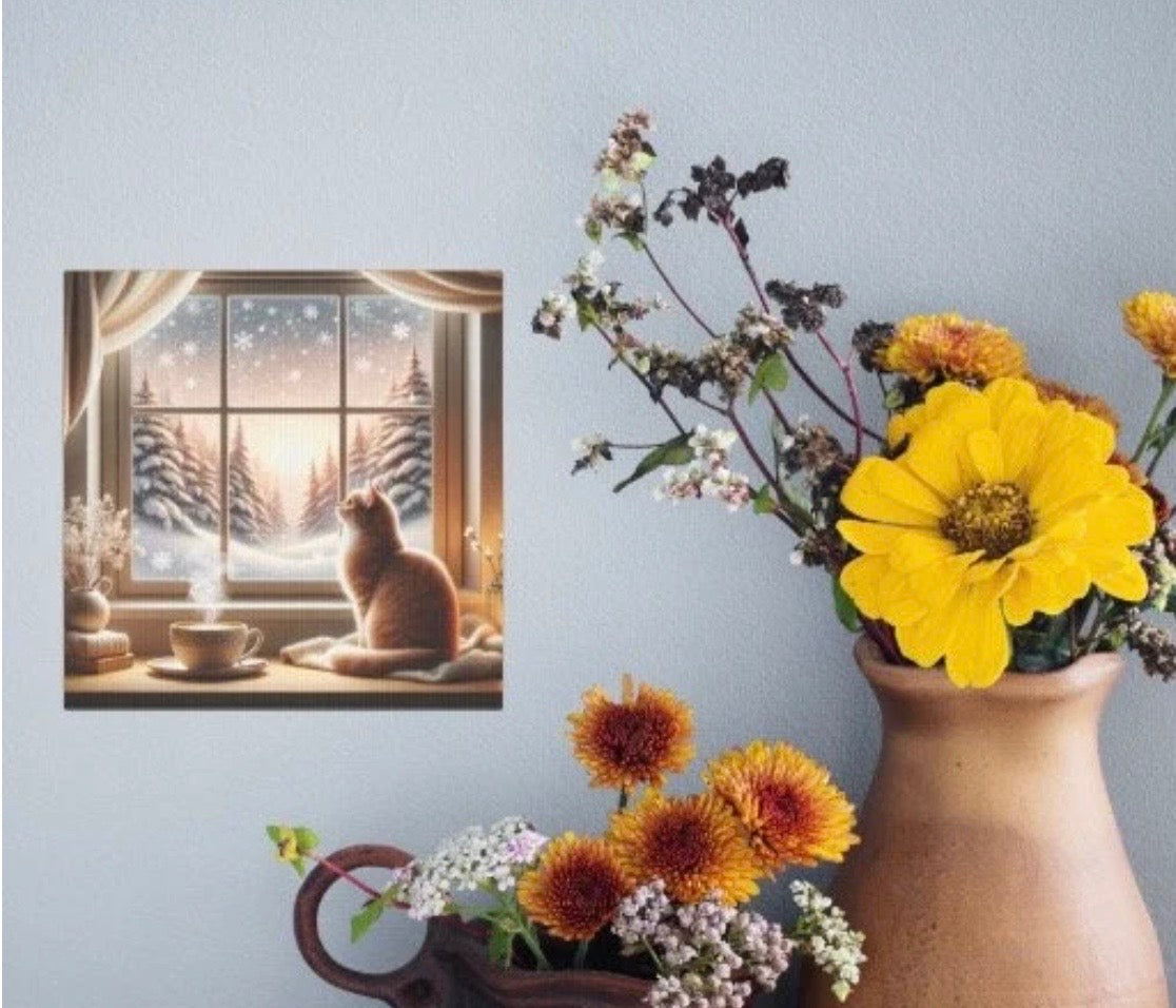 Cozy Winter Scene - Cat Lover - Wall Art Decor   