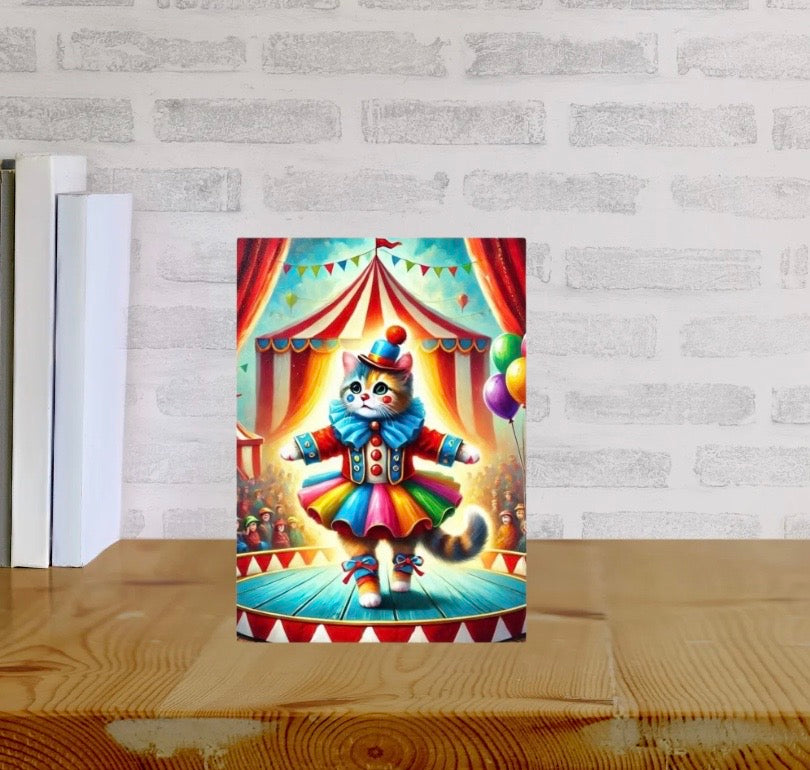 Cat Clown Circus Performer - Pack of 10 Blank Greeting Cards 5x7   