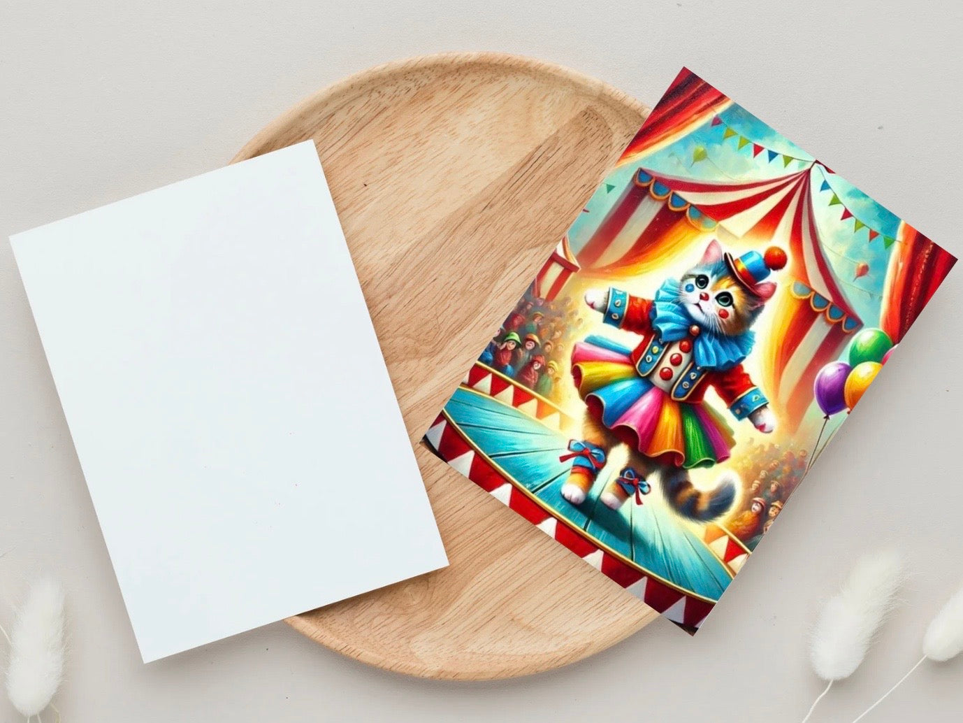 Cat Clown Circus Performer - Pack of 10 Blank Greeting Cards 5x7   