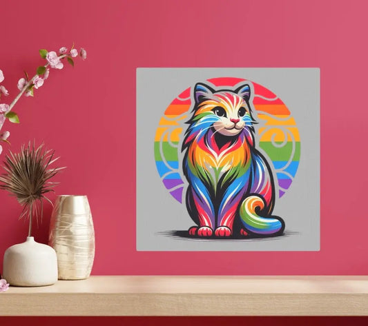 Rainbow Sunsets - Cat Lover - Wall Art Decor - Great Birthday Gift - 8x8 Canvas Tile Print   