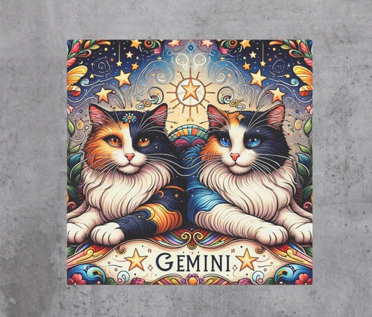 Gemini Zodiac - Cat Lover - Wall Art Decor 8x8   