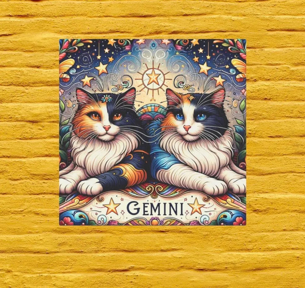 Gemini Zodiac - Cat Lover - Wall Art Decor 8x8   