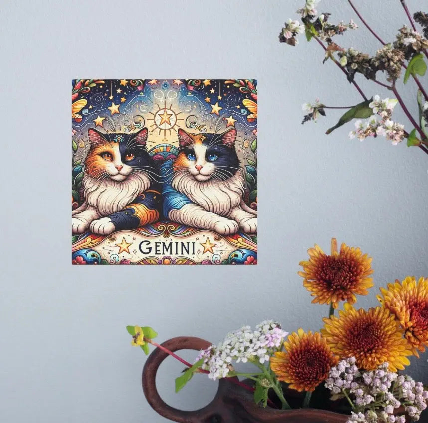 Gemini Zodiac - Cat Lover - Wall Art Decor 8x8   