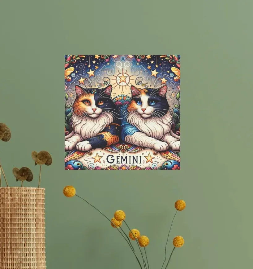 Gemini Zodiac - Cat Lover - Wall Art Decor 8x8   