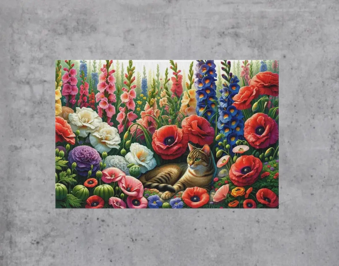 August Birth Flower Rug - Gladiolas and Poppies - Cat Lover - Indoor/Outdoor Rug   