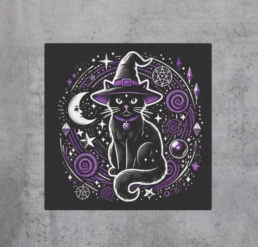 Cat Witch - Purple and Black - Wall Art Decor 8x8   