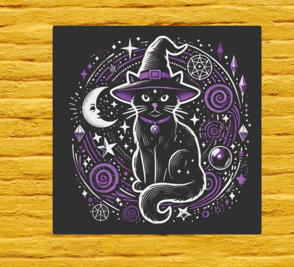 Cat Witch - Purple and Black - Wall Art Decor 8x8   