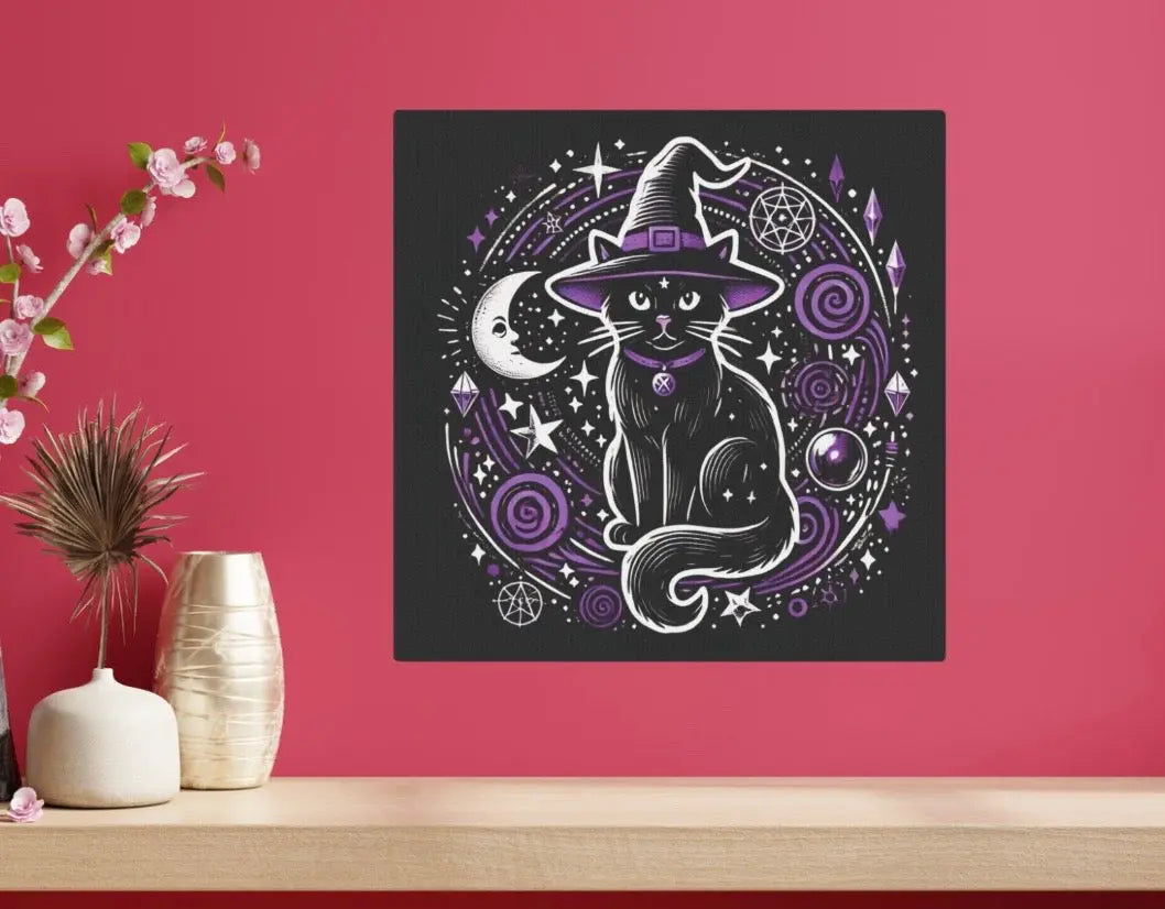 Cat Witch - Purple and Black - Wall Art Decor 8x8   