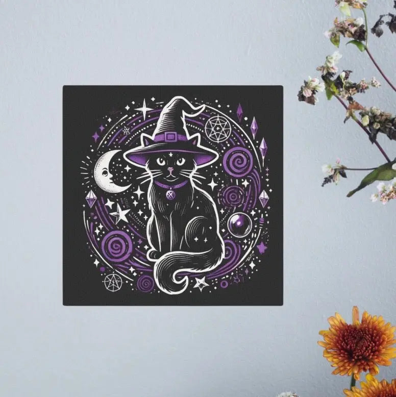 Cat Witch - Purple and Black - Wall Art Decor 8x8   