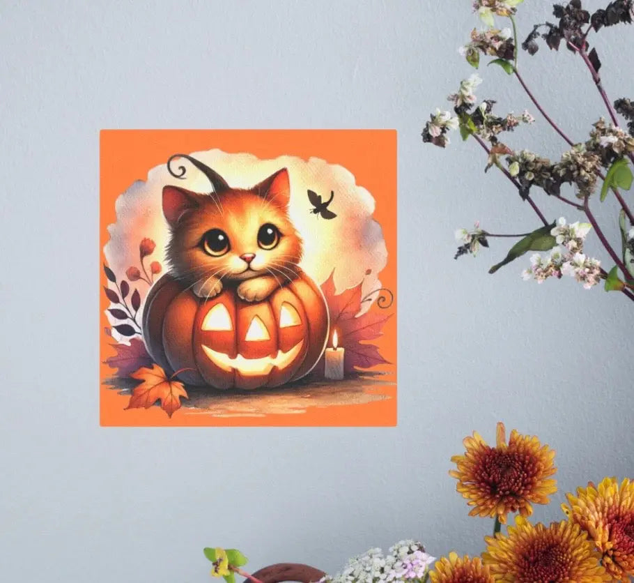 Kitten Jack-O-Lantern - Cat Lover - Wall Art Decor 8x8   