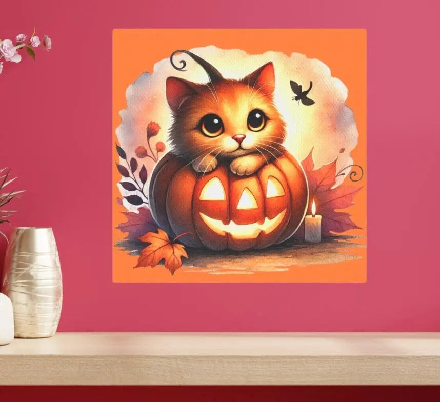 Kitten Jack-O-Lantern - Cat Lover - Wall Art Decor 8x8   