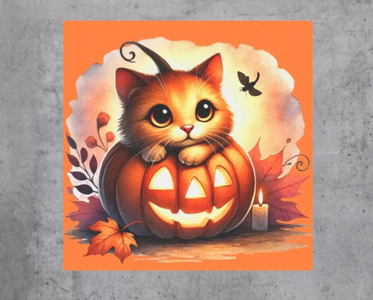 Kitten Jack-O-Lantern - Cat Lover - Wall Art Decor 8x8   