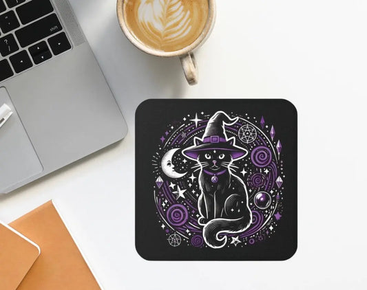 Cat Witch - Halloween Decor - Purple and Black - High Gloss Drink Coaster   