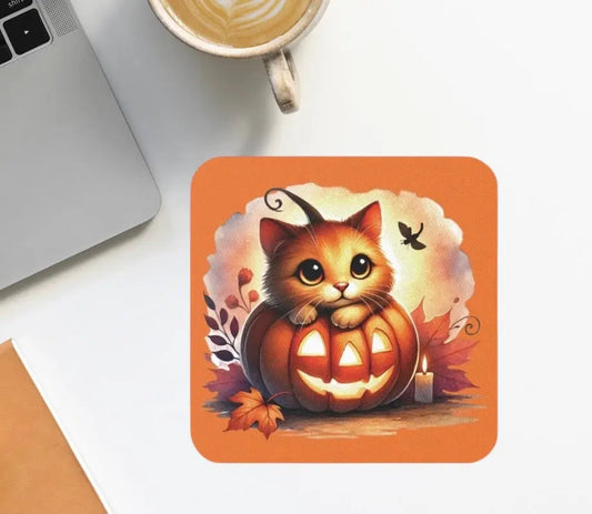 Kitten Jack-O-Lantern - High Gloss Drink Coaster   