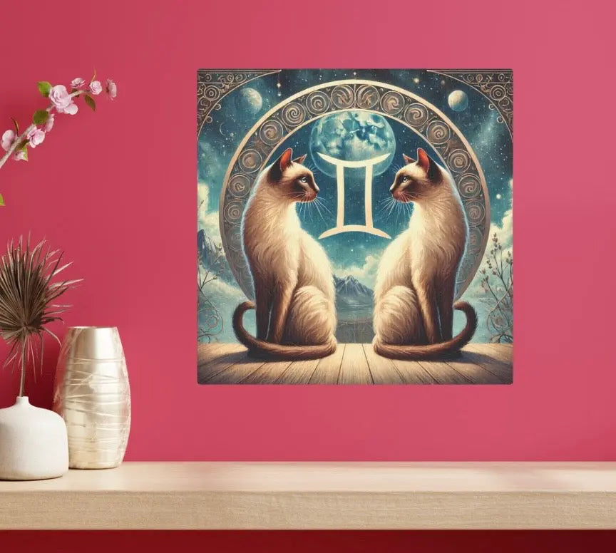 Gemini Siamese  - Cat Lover - Wall Art Decor 8x8   